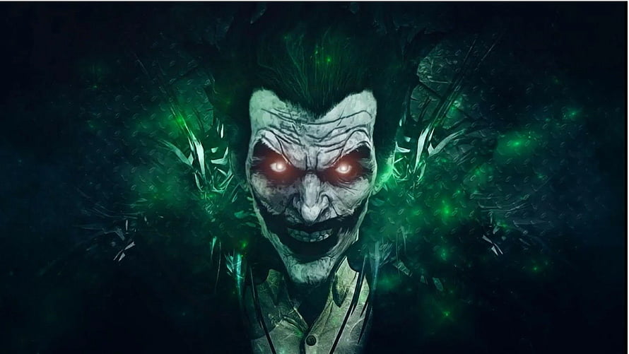 Joker Dark Portrait With Glowing Red Eyes And Green Energy Aura HD wallpaper