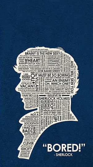 Sherlock Holmes Word Art Silhouette with Iconic Quotes on Navy Blue Background HD phone wallpaper