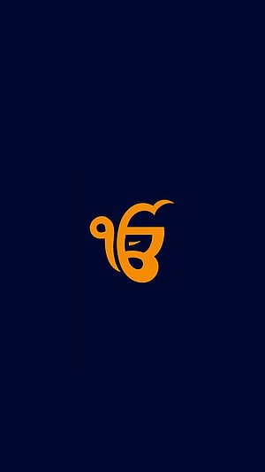 Ek Onkar Gurmukhi Symbol in Orange on Deep Navy Blue Minimalist Background HD phone wallpaper