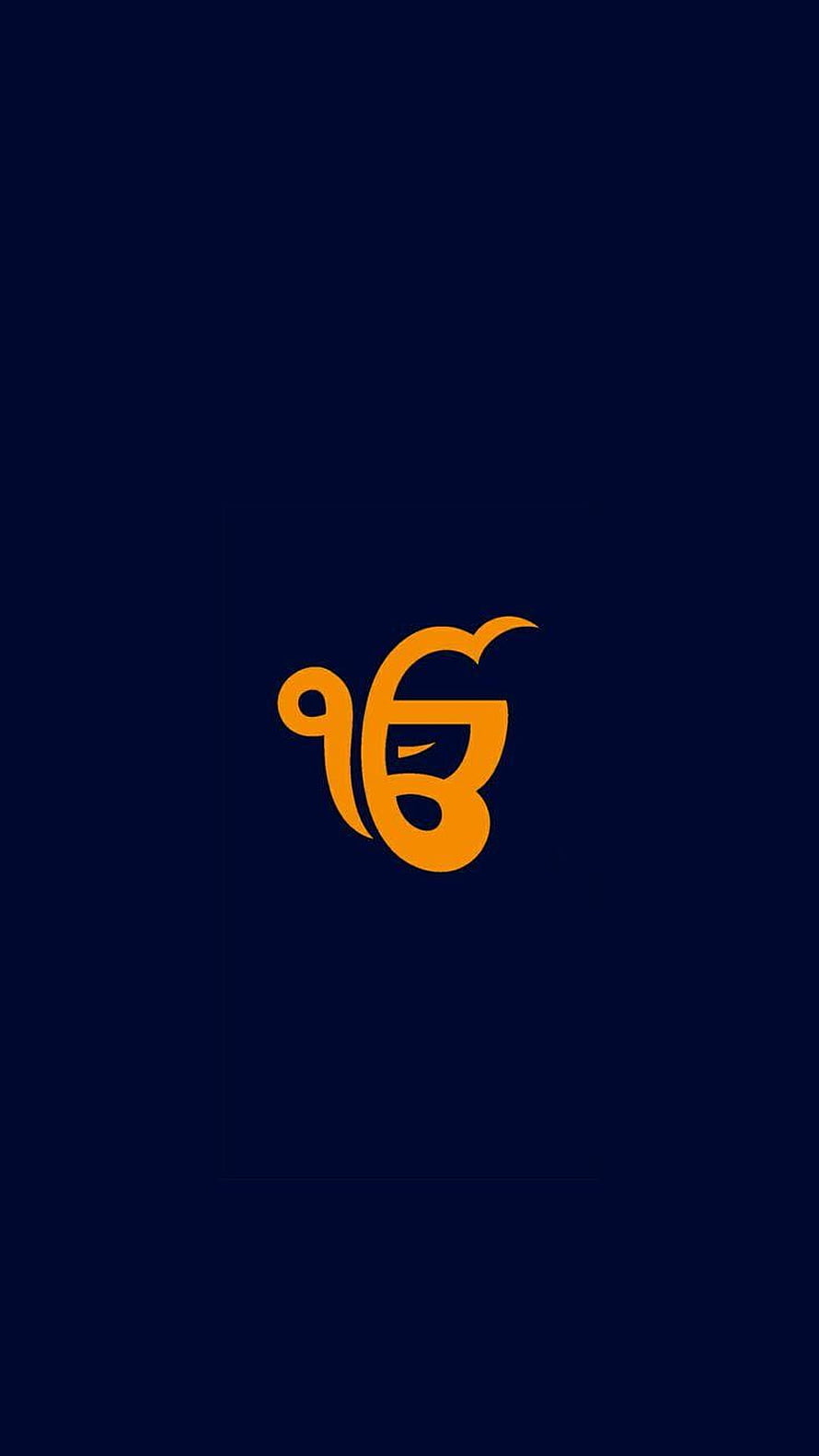 Ek Onkar Gurmukhi Symbol in Orange on Deep Navy Blue Minimalist Background HD phone wallpaper