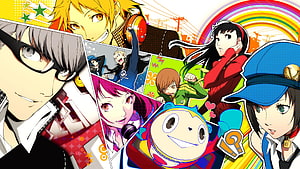 Persona 4 Golden Anime Character Collage with Vibrant Pop Art Style HD wallpaper