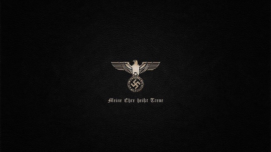 Historical German Military Emblem with Eagle and Oak Leaf Wreath on Black Leather Background HD wallpaper