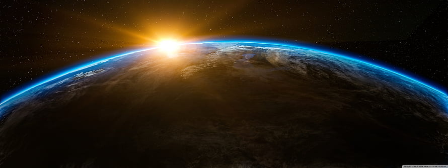 Earth Sunrise From Space With Glowing Blue Atmosphere And Starfield HD wallpaper