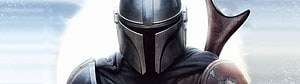 The Mandalorian Character Portrait in Beskar Armor with Blaster and Cloak HD wallpaper
