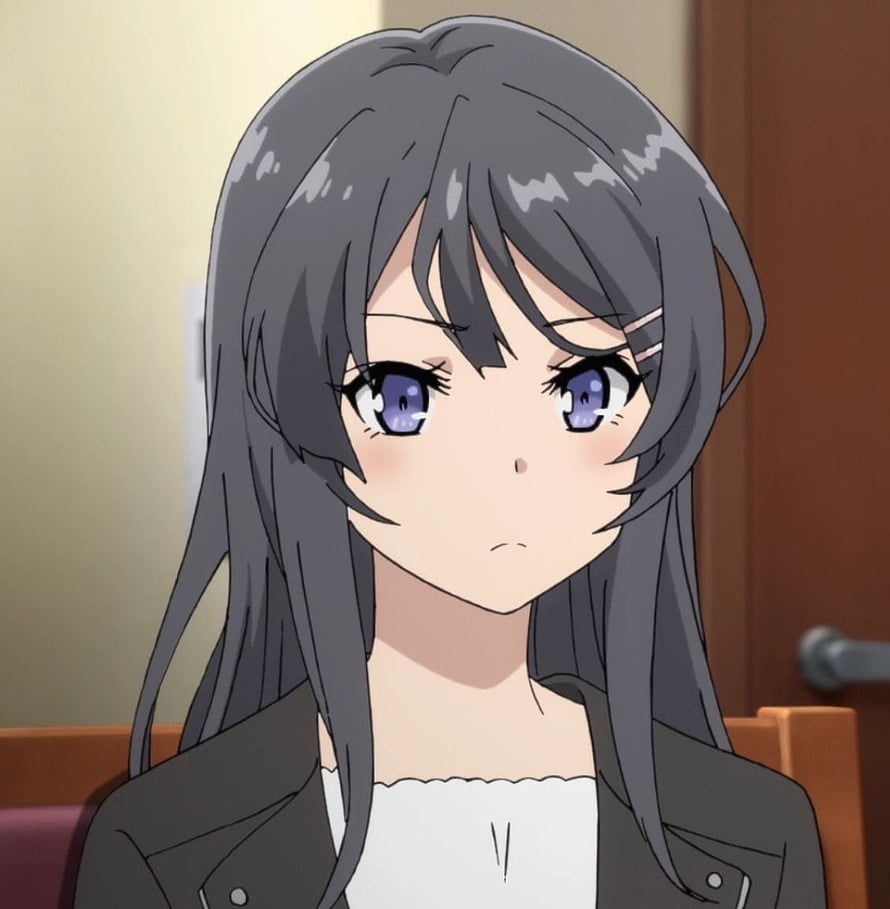 Mai Sakurajima Anime Character Portrait with Grey Hair and Purple Eyes HD phone wallpaper
