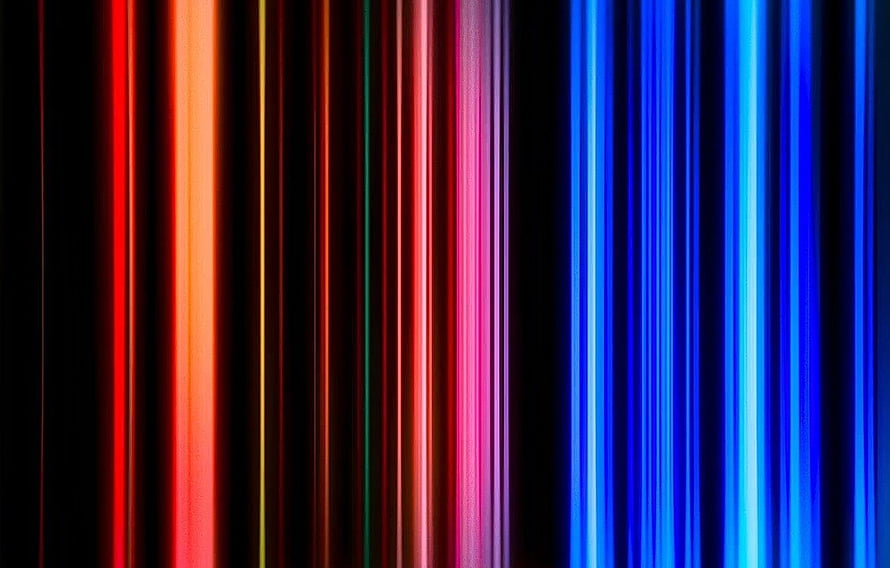 Vibrant Vertical Light Streaks in Red Orange and Blue on Black Background HD wallpaper