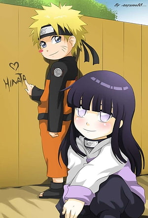 Chibi Naruto and Hinata Sharing a Sweet Moment in Hidden Leaf Village HD phone wallpaper