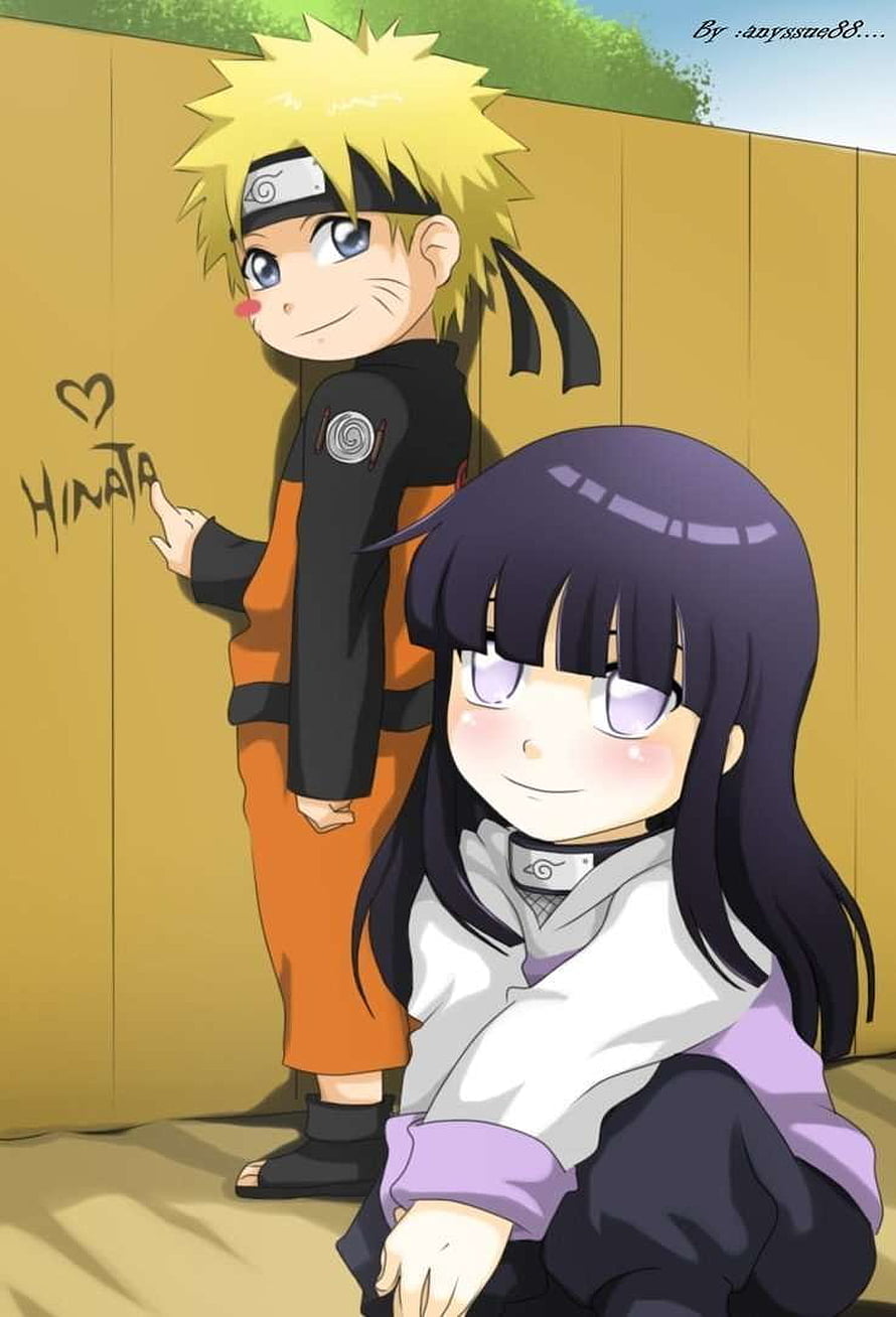 Chibi Naruto and Hinata Sharing a Sweet Moment in Hidden Leaf Village HD phone wallpaper