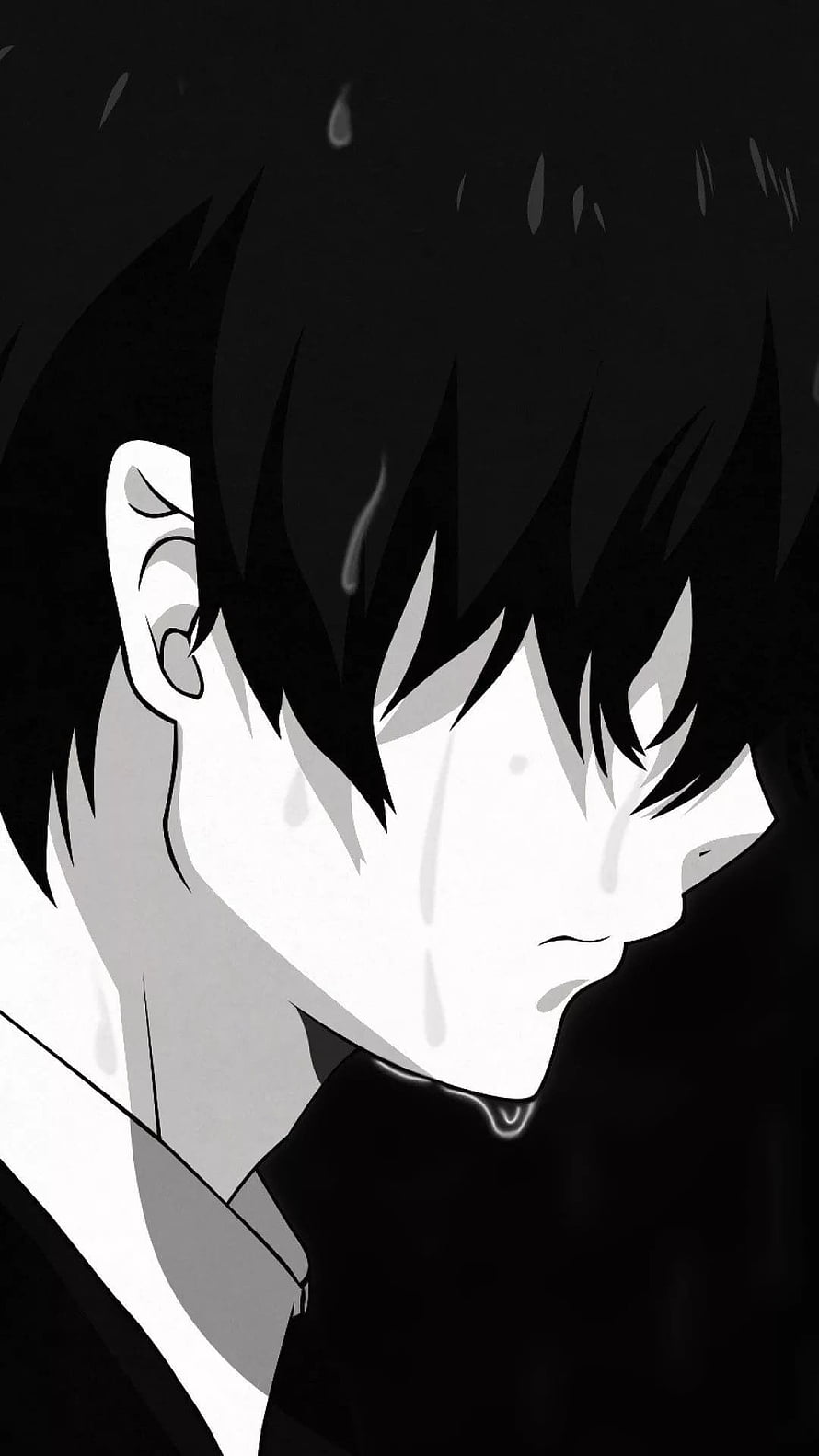 Monochrome Anime Boy Profile With Tears And Spiky Hair HD phone wallpaper