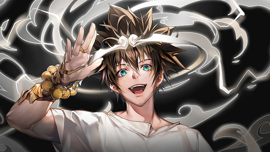 Anime Character With Spiky Hair And Glowing Eyes In Dynamic Action Pose HD wallpaper