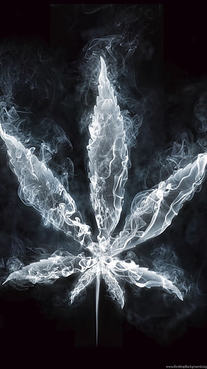 Cannabis Leaf Formed From White Smoke Against a Dark Background HD phone wallpaper