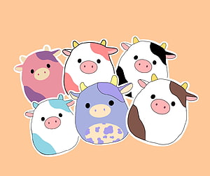 Cute Pastel Cartoon Cows Sticker Sheet on Peach Background HD wallpaper