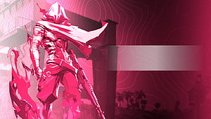 Stylized PUBG Mobile Warrior in Red Armor with Rifle and Cape HD wallpaper