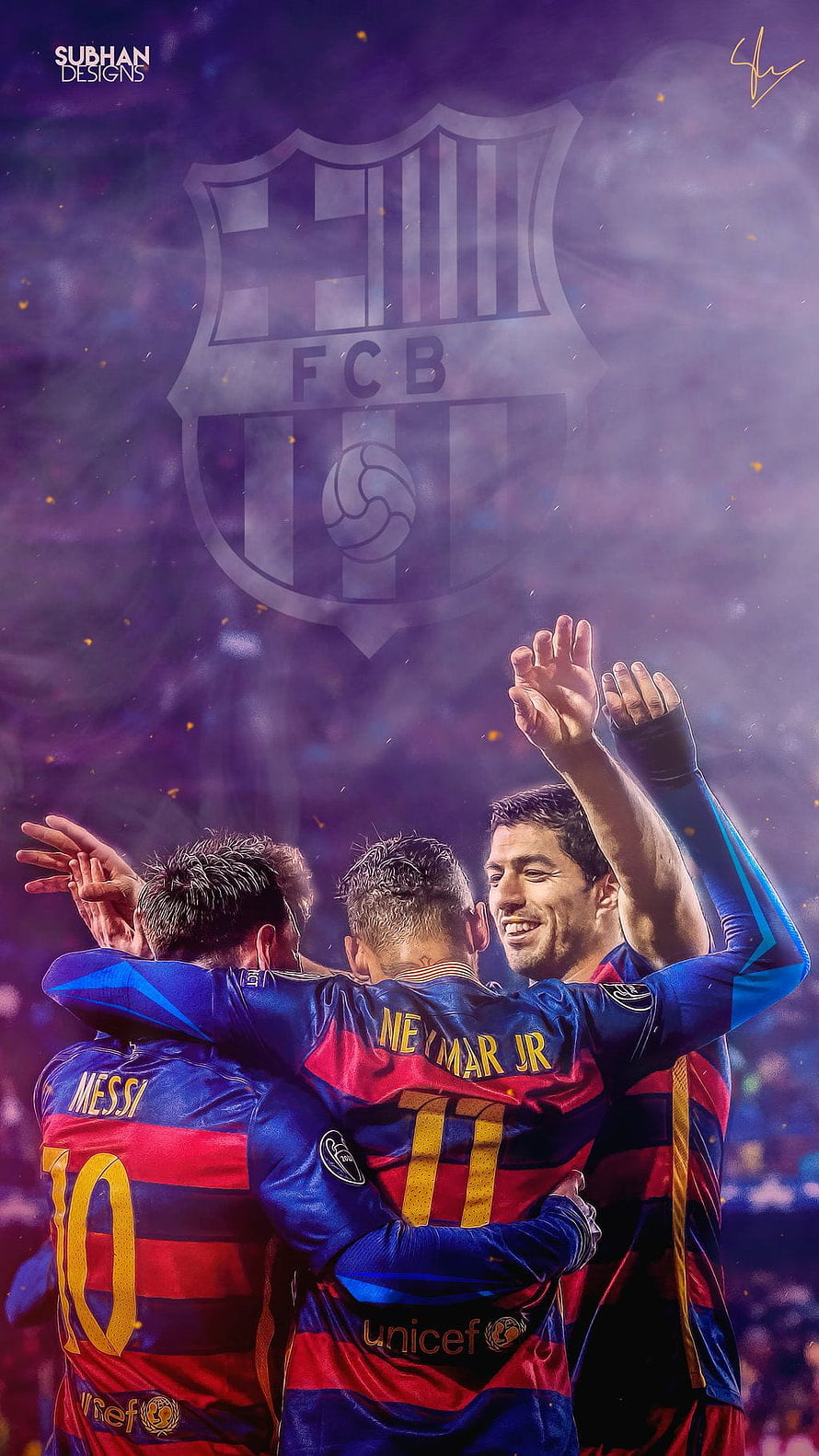 MSN Trio Messi Neymar Suarez Celebrating in Barcelona Striped Kits HD phone wallpaper