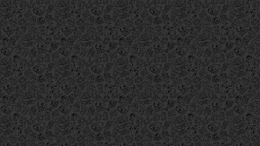 Dark Pokemon Anniversary Line Art Pattern with Pikachu and Eevee Characters HD wallpaper