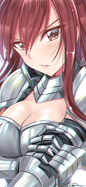 Erza Scarlet from Fairy Tail in Silver Armor Anime Portrait HD phone wallpaper