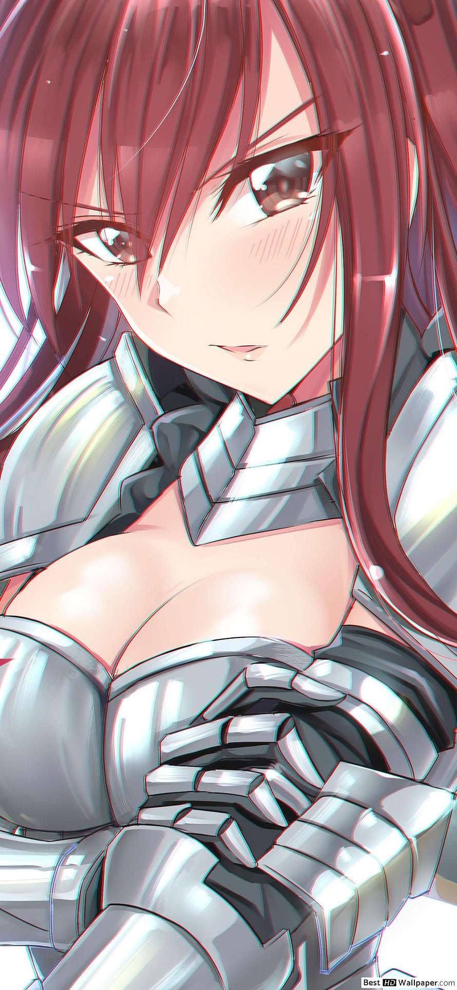Erza Scarlet from Fairy Tail in Silver Armor Anime Portrait HD phone wallpaper