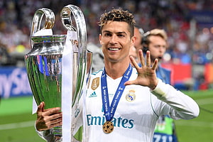 Cristiano Ronaldo Celebrates Champions League Victory Holding Trophy HD wallpaper