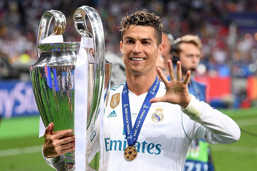 Cristiano Ronaldo Celebrates Champions League Victory Holding Trophy HD wallpaper