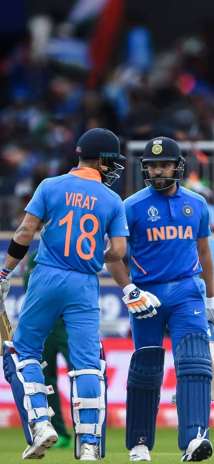 Virat Kohli and Rohit Sharma in India Cricket Team Blue ODI Uniforms on the Field HD phone wallpaper