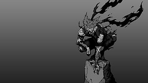 Garou from One Punch Man in a Dark Monochrome Crouching Pose HD wallpaper