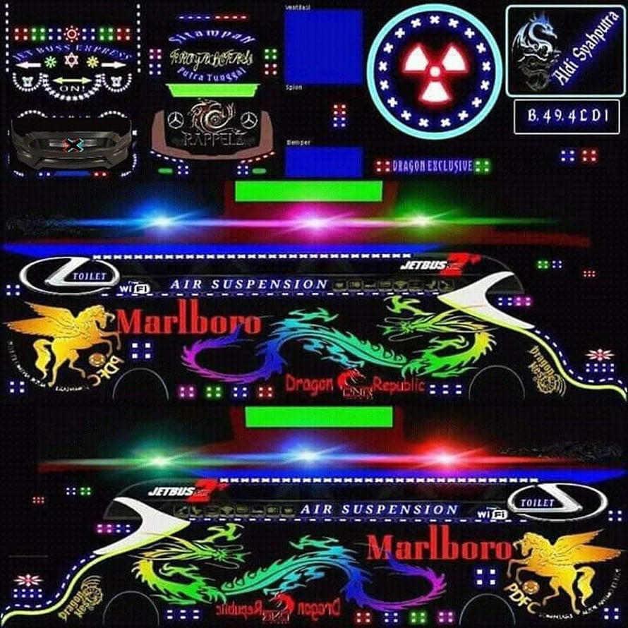 Indonesian Bus Simulator Custom Skin with Neon LED Lights and Dragon Graphics HD phone wallpaper