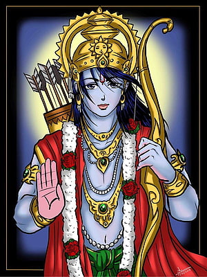 Prince Rama with Bow and Arrows in Traditional Indian Art Style HD phone wallpaper