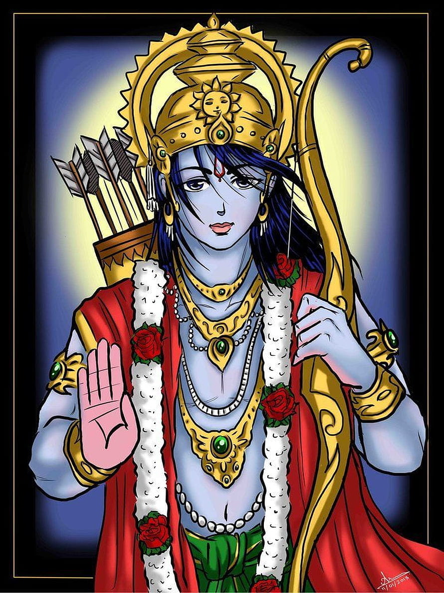 Prince Rama with Bow and Arrows in Traditional Indian Art Style HD phone wallpaper