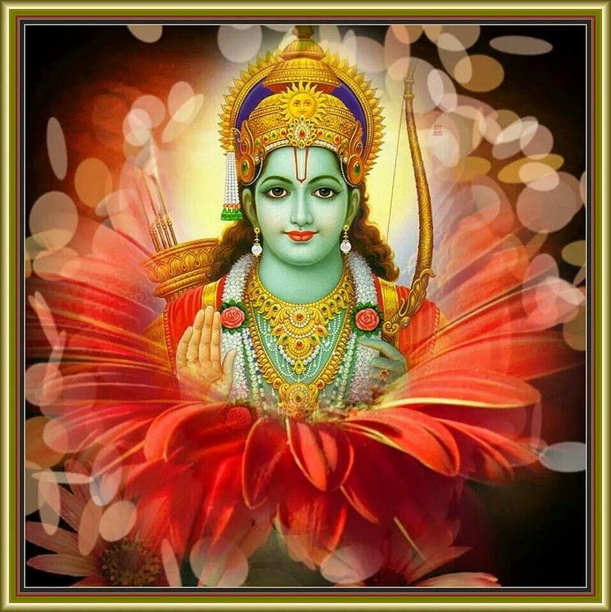 Lord Rama Digital Art Portrait with Bow and Lotus HD phone wallpaper