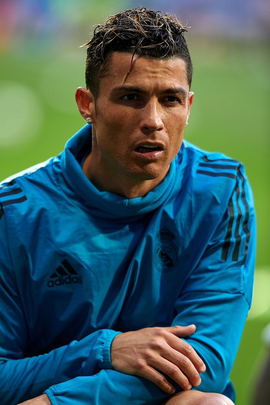 Cristiano Ronaldo in Blue Adidas Training Kit on the Football Pitch HD phone wallpaper