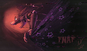 FNAF Foxy animatronic pirate fox in dark glitchy horror scene with stars HD wallpaper