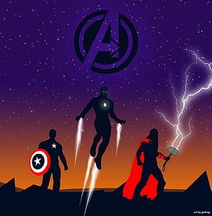 Avengers Silhouette Trio Featuring Iron Man Captain America and Thor Under Starry Sky HD phone wallpaper