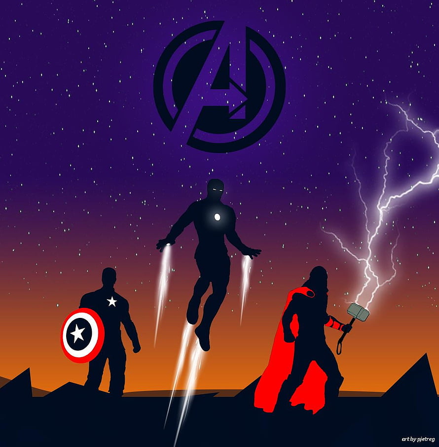Avengers Silhouette Trio Featuring Iron Man Captain America and Thor Under Starry Sky HD phone wallpaper