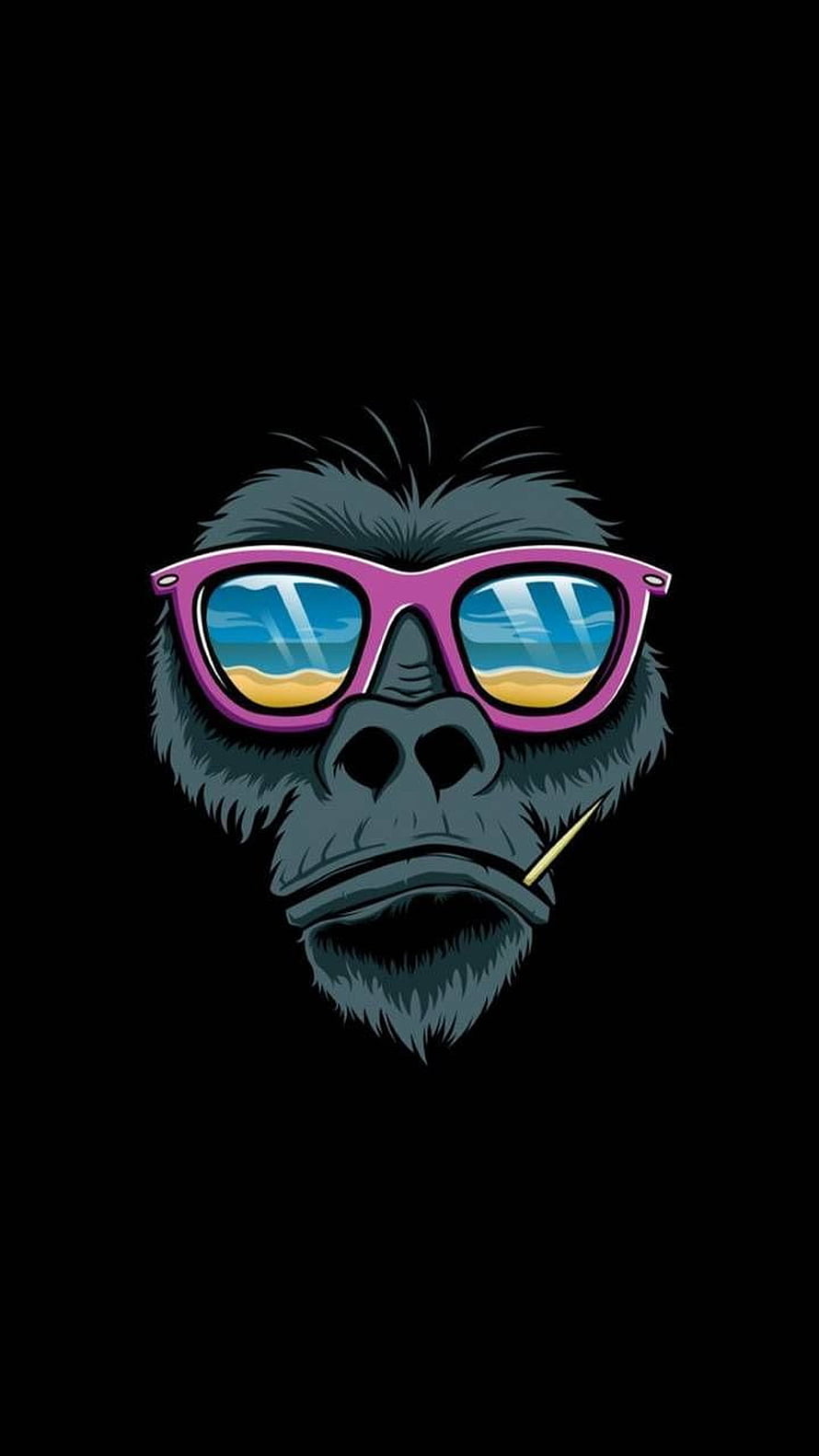 Chill Gorilla Wearing Pink Sunglasses and Smoking a Cigarette on Black Background HD phone wallpaper