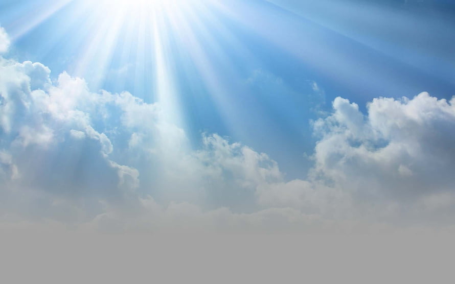Sunbeams Breaking Through Clouds in a Serene Blue Sky HD wallpaper