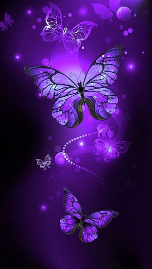 Glowing Purple Butterfly Digital Art with Ethereal Sparkles and Bokeh HD phone wallpaper