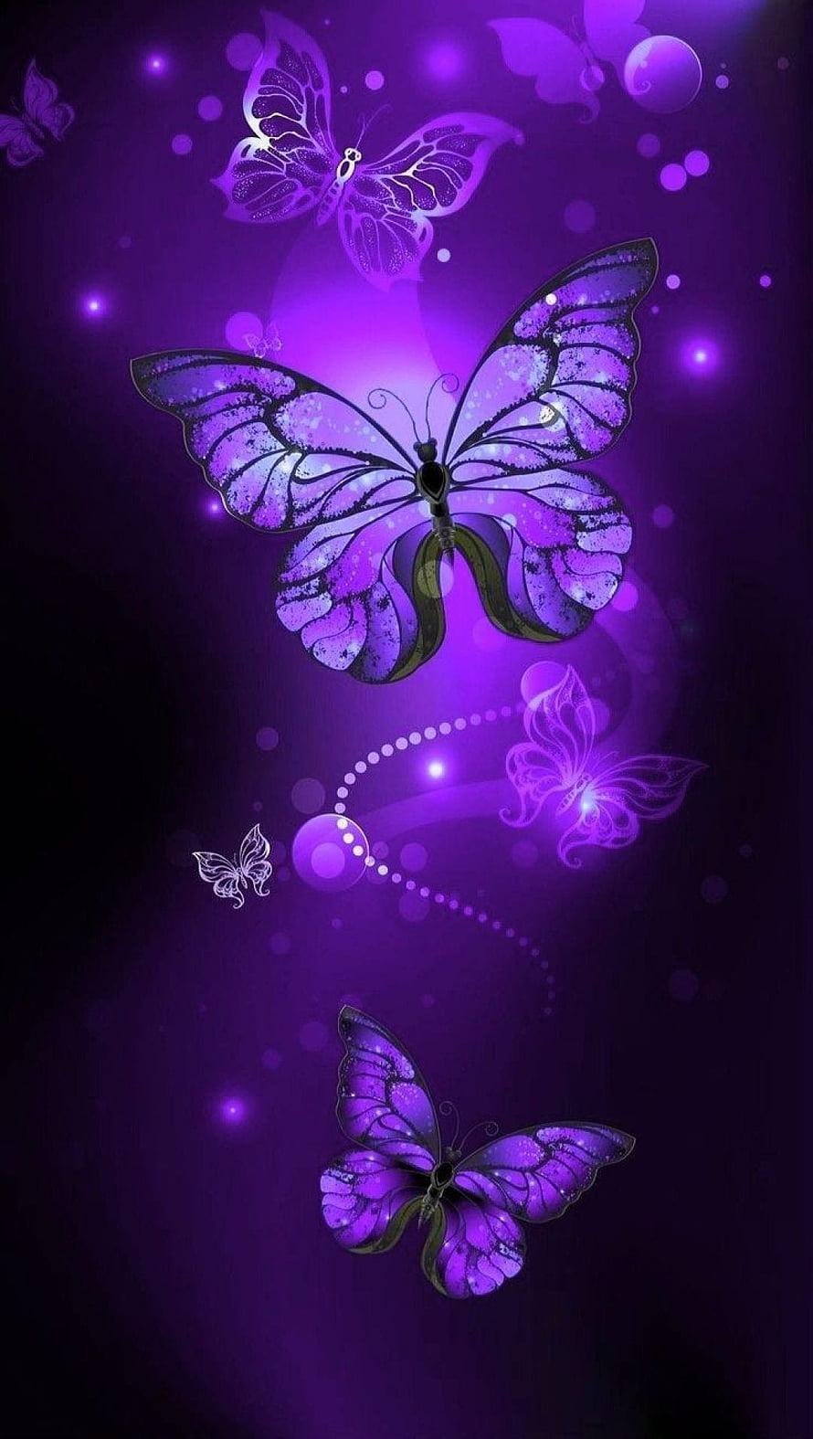 Glowing Purple Butterfly Digital Art with Ethereal Sparkles and Bokeh HD phone wallpaper