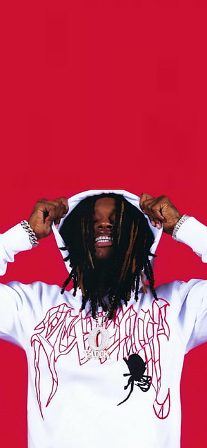 King Von in white hoodie with red graphic against bold red background HD phone wallpaper
