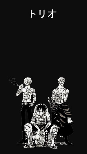 One Piece Manga Trio: Luffy, Zoro, and Sanji in Black and White Ink Illustration HD phone wallpaper