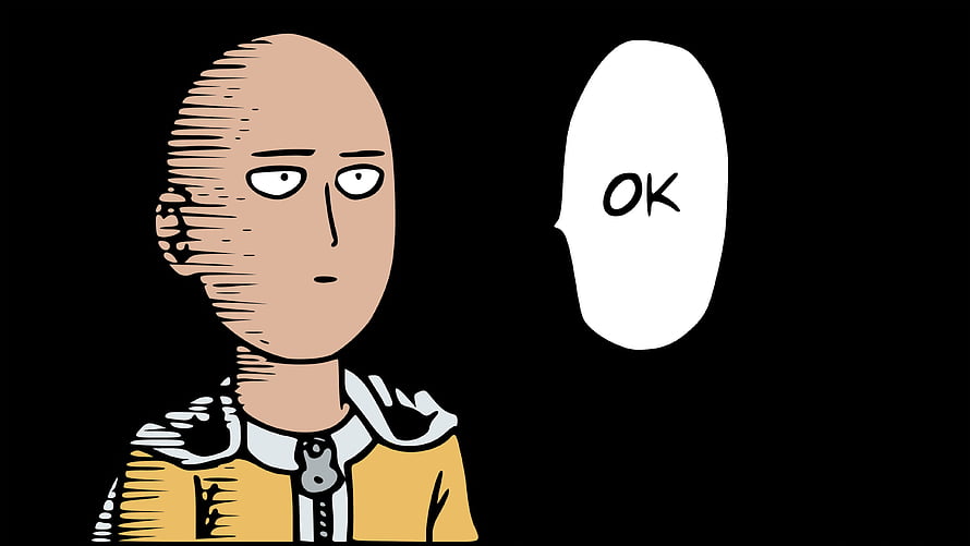 Saitama from One Punch Man in Minimalist Sketch Style with Speech Bubble HD wallpaper