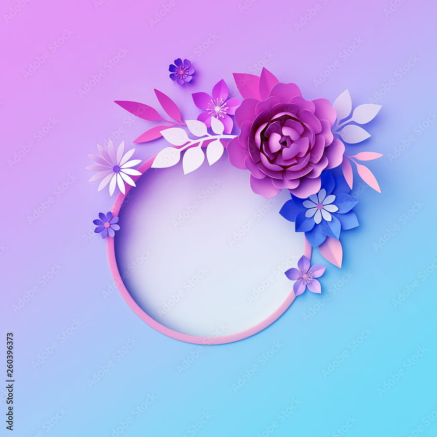 Pastel Paper Flower Wreath Frame with 3D Botanical Elements on Gradient Background HD phone wallpaper
