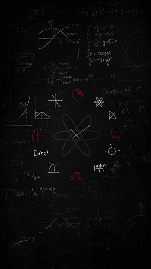 Dark Blackboard Physics and Math Equations with Atom Diagram HD phone wallpaper