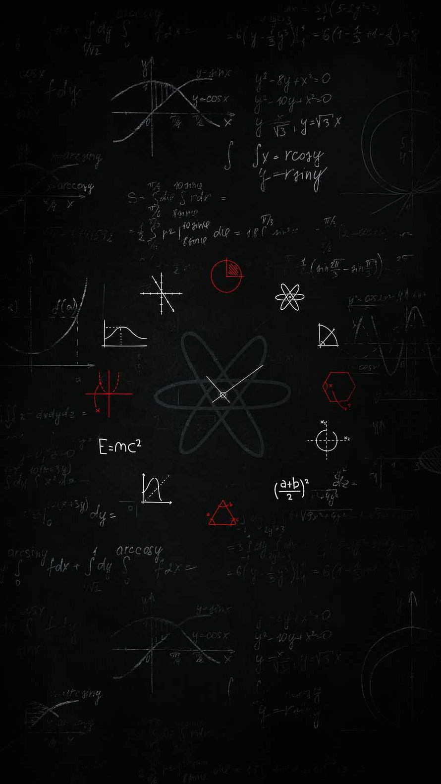 Dark Blackboard Physics and Math Equations with Atom Diagram HD phone wallpaper