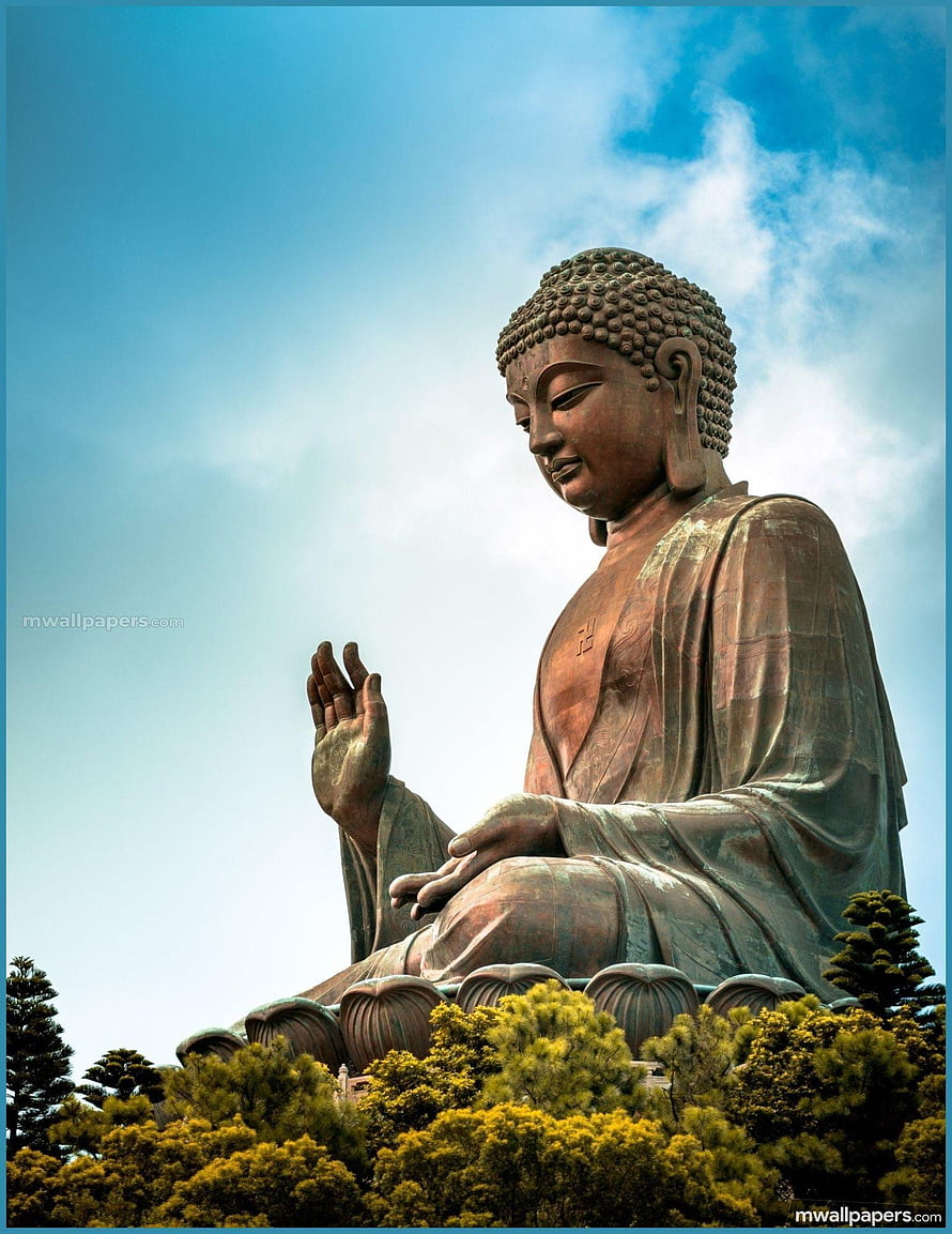 Giant Gautam Buddha Statue Seated in Serene Meditation Against a Bright Blue Sky HD phone wallpaper