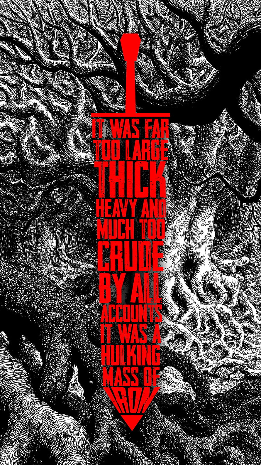 Berserk Manga Sword Typography Poster with Intricate Black and White Root Illustration HD phone wallpaper