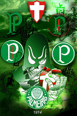 Palmeiras Football Club Green and White Fan Art with Team Crest and Mascot HD phone wallpaper