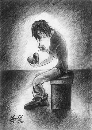 Monochrome Pencil Sketch of a Young Man Mending a Broken Heart HD phone wallpaper