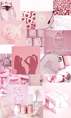 Pink Aesthetic Collage Featuring Soft Girl Lifestyle, Pastel Desserts, and Kawaii Accessories HD phone wallpaper