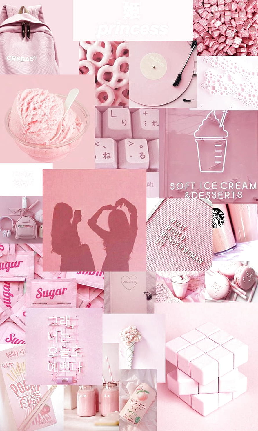 Pink Aesthetic Collage Featuring Soft Girl Lifestyle, Pastel Desserts, and Kawaii Accessories HD phone wallpaper
