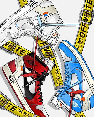 Off-White x Air Jordan 1 Sneaker Illustration with Industrial Straps and Lacing System HD phone wallpaper